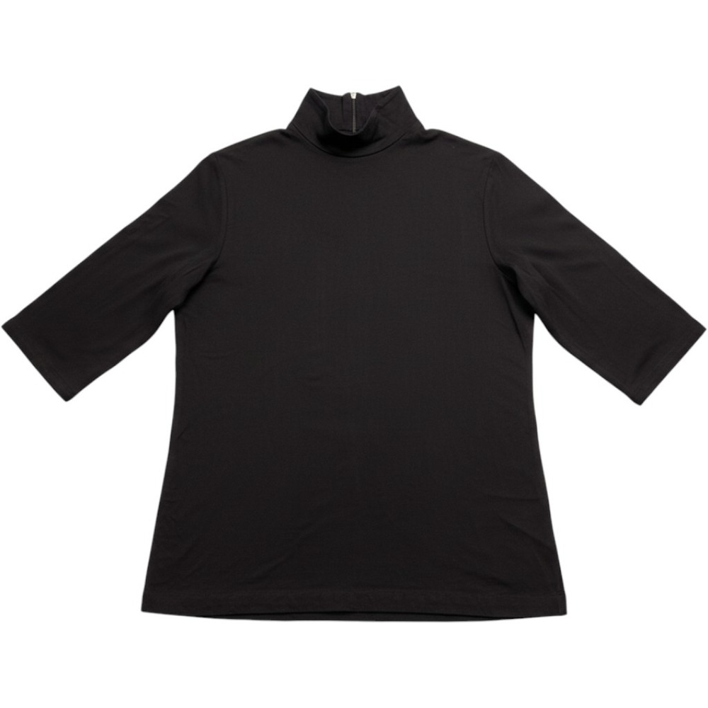 Sleeper Black Viscose Turtleneck Top Elbow Sleeve Back Zip Small